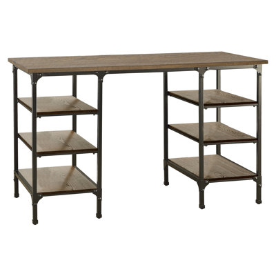 Bureau à hauteur de comptoir avec 6 étagères, fini naturel et noir rustique, pour bureau, style moderne et traditionnel.