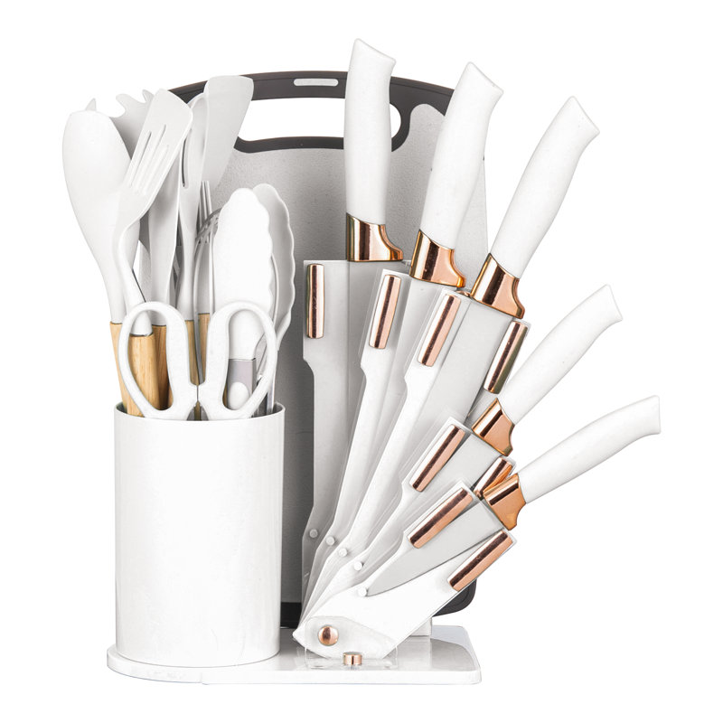 Ensemble de 19 ustensiles et couteaux de cuisine en silicone 19 pièces - Outils de cuisson résistants à la chaleur, Blanc