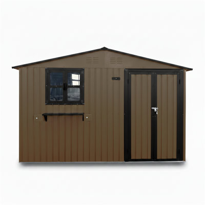 10X8 Ft Outdoor Metal Storage Shed With Window & Flower Rack