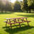 Wooden Brown Extra Large 95-Inch Outdoor Picnic Table Set With Benches 12-Person Patio Table With Umbrella Hole Rustic Garden Furniture For Backyard 240Cm