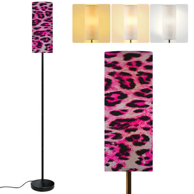  68.5" Standing Floor Lamp Trendy pink leopard print repeat colors Dimmable Metal Pole Lamp with Linen Lampshade LED Bulb Included