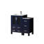 Bleu marine 36 po Large meuble-lavabo simple avec armoire latérale, cinq tiroirs et comptoir en céramique bleu en fermeture douce