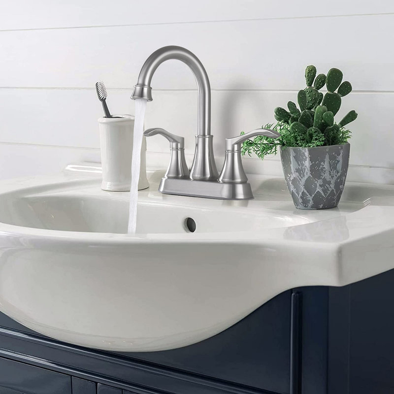 4 Inches Centerset Bathroom Faucet 360° Swivel Spout, With Pop Up Drain, Brushed Nickel