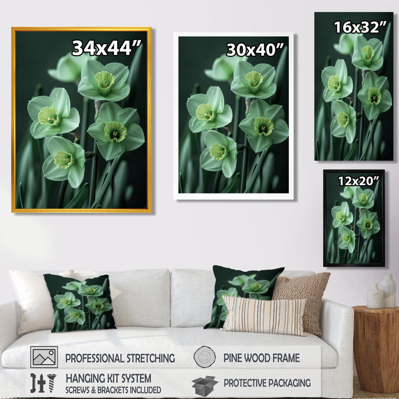 Monochromes de jardin glamour jonquilles II - jonquilles murales, H 12 po x l 20 po, Cadre flottant brun