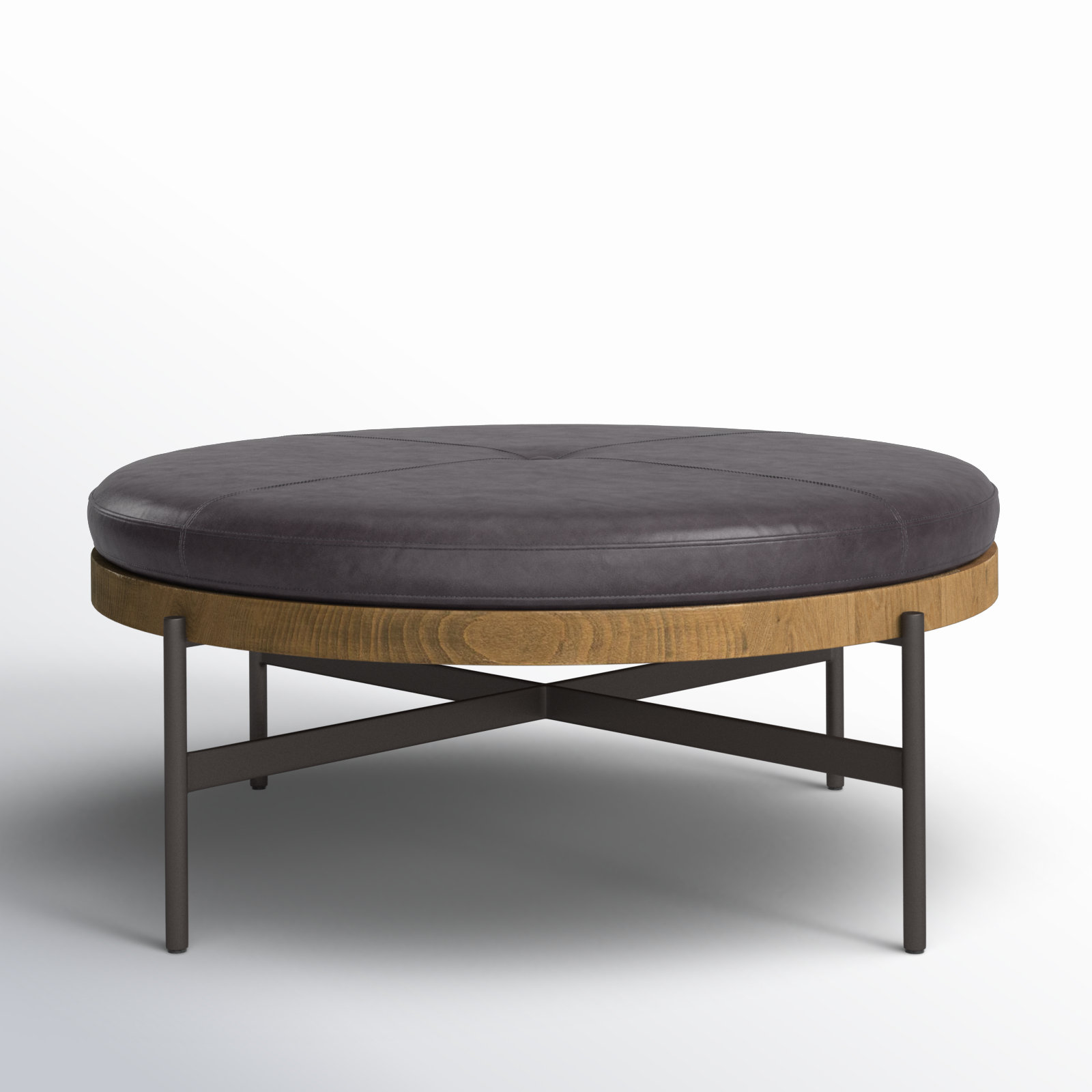 Brehmer 39" Genuine Leather Tufted Round Cocktail Ottoman