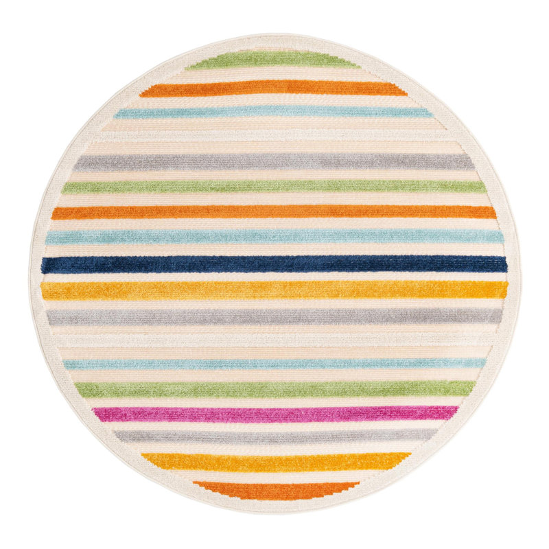 Striped Indoor / Outdoor Rug, Round 5'3"