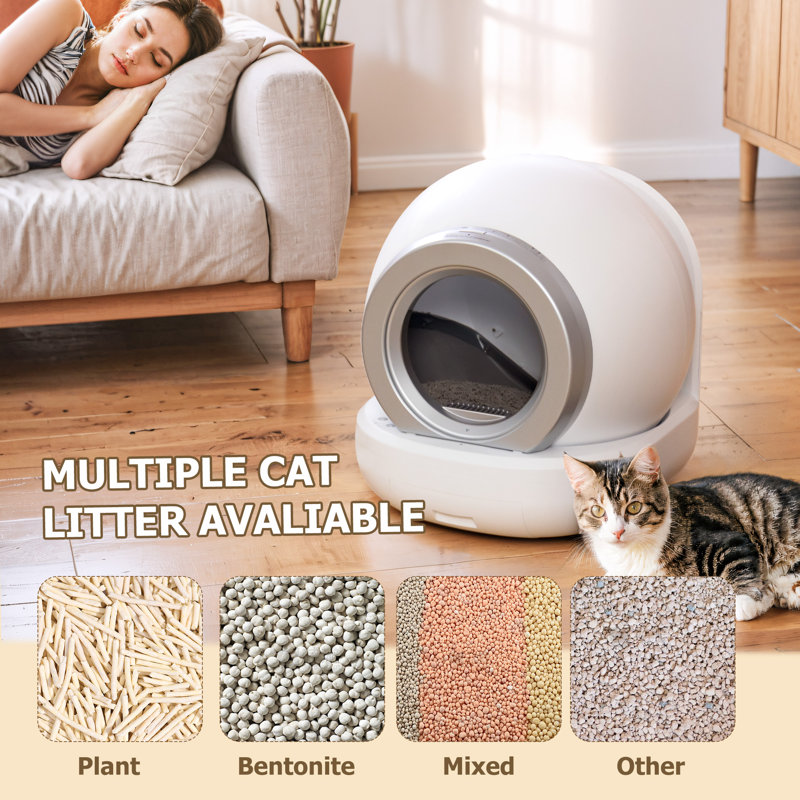 White Smart Self-Cleaning Cat Litter Boxes, Automatic Litter Box with App Control