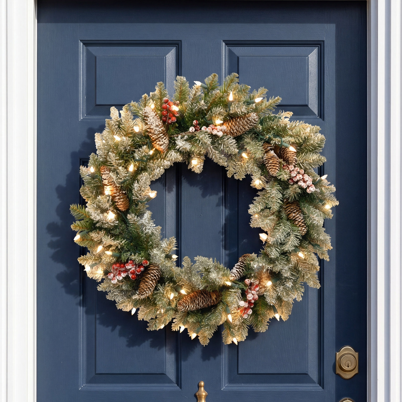 Frosted Pre-Lit Pinecone Christmas Wreath, 24" H x 24" W x 6" D / 160 Branch Tips