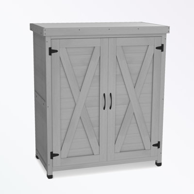 Banc d'extérieur avec armoire de rangement et table de travail en métal