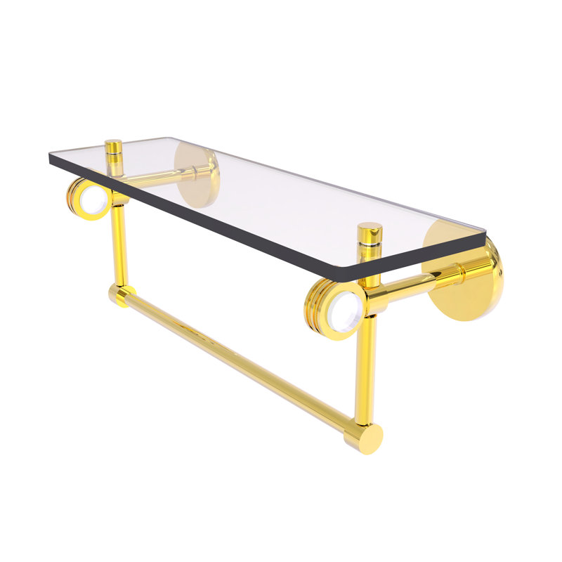 Tablette en verre avec barre à serviettes Margolis, Laiton poli, H 6,2 po x l 22 po x P 5,65 po