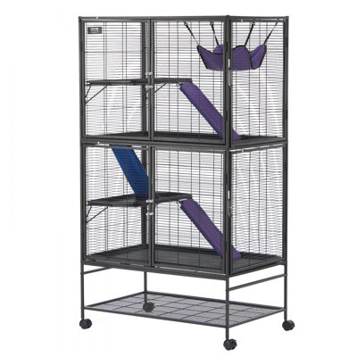 64.6" Metal Small Animal Cage 4-Tier Rolling Ferret Cage with Tray 3 Ramps
