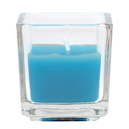 Bougie votive carrée en verre sans parfum, Turquoise, Ensemble de 12