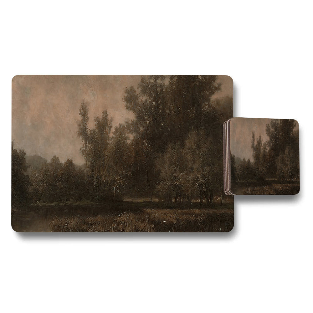 Vintage Landscape Placemat And Coaster Set With Rustic Scene