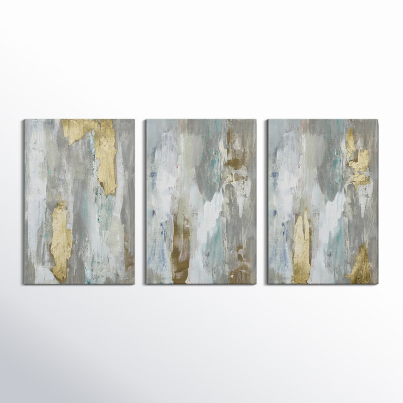 «Textured Neutrals and Gold I», ensemble de 3 toiles tendues, H 36 po x l 72 po x P 1 po