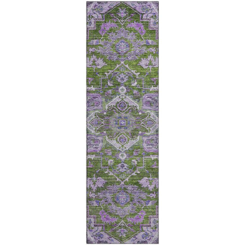 Premium Machine Washable Prisco Olive Rug, Runner 2'3" x 7'6"