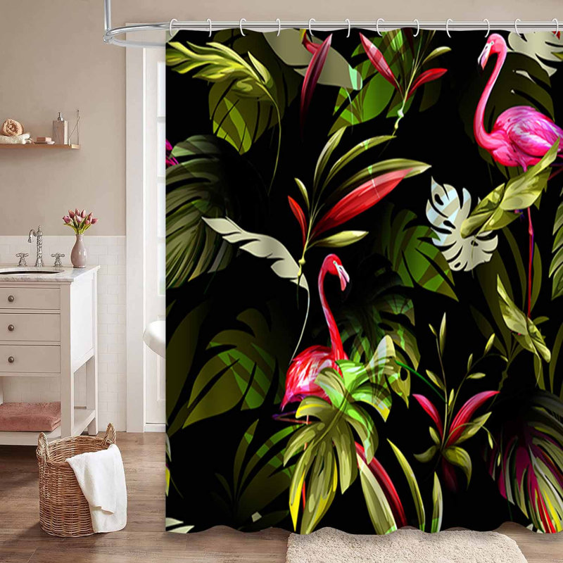 Rideau de douche imperméable à motif floral à motif de feuilles tropicales avec 12 crochets, L 72 po x l 72 po