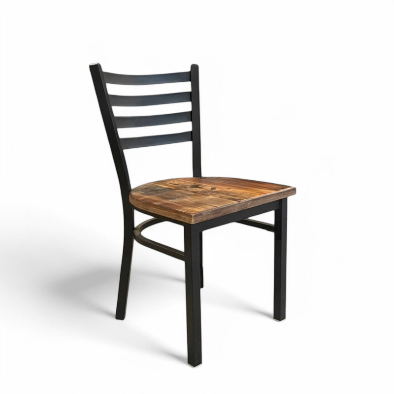 Chaise à dossier échelle Legacy avec siège en bois récupéré, ensemble de 4, Brun
