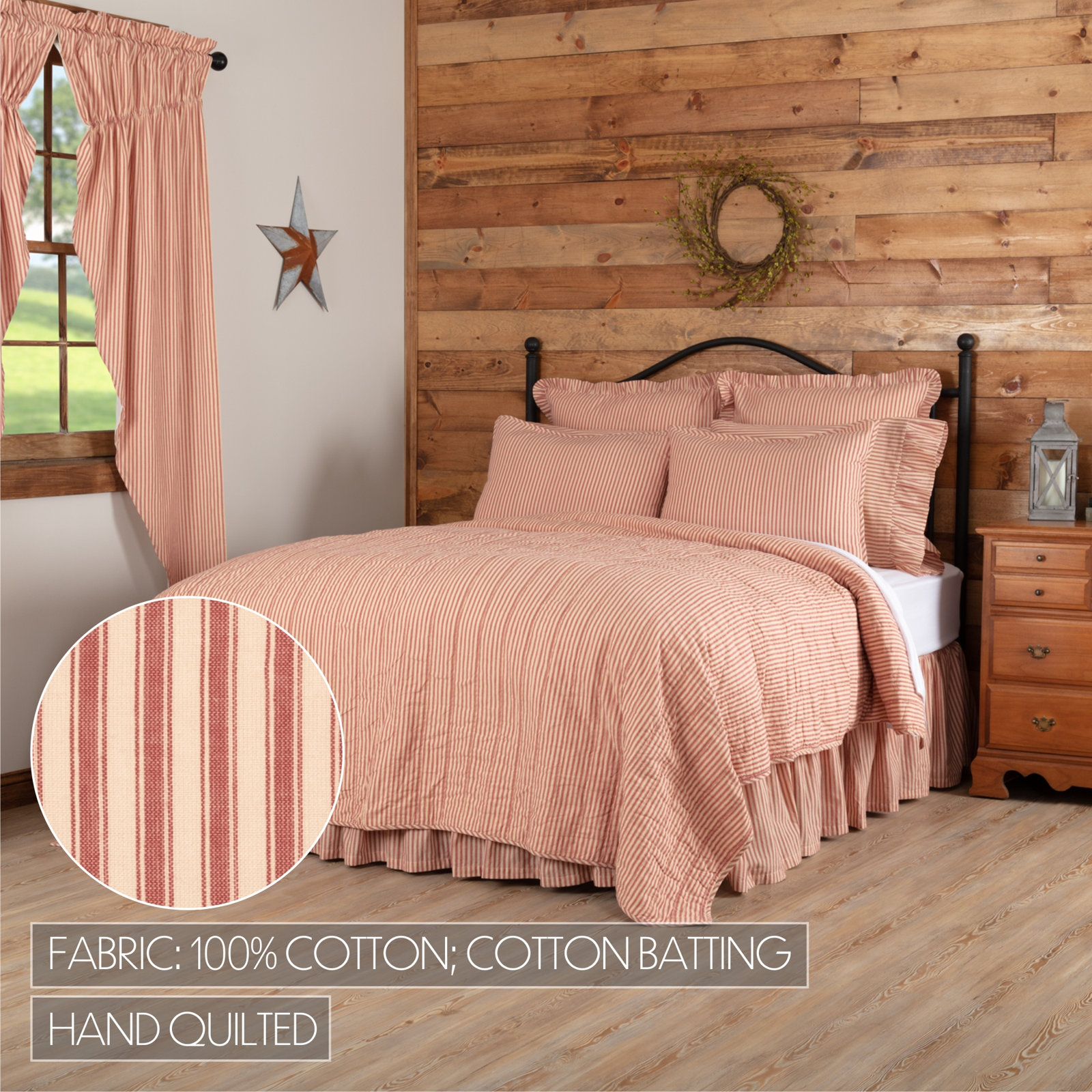 Cotton Coverlet Set, Twin, Country Red & Dark Tan
