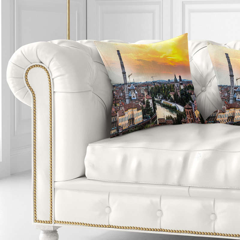 Coussin Verona au coucher du soleil en Italie, 18 po x 18 po, Coussin décoratif