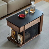 Scandinavian Walnut Wood Movable Height-Adjustable Side Table