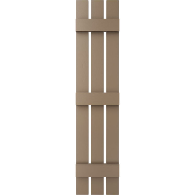 Vinyle à vie, trois planches TailorMade espacées (2 lattes), volets planche-n-latte, avec cages-volets (par paire), 92"