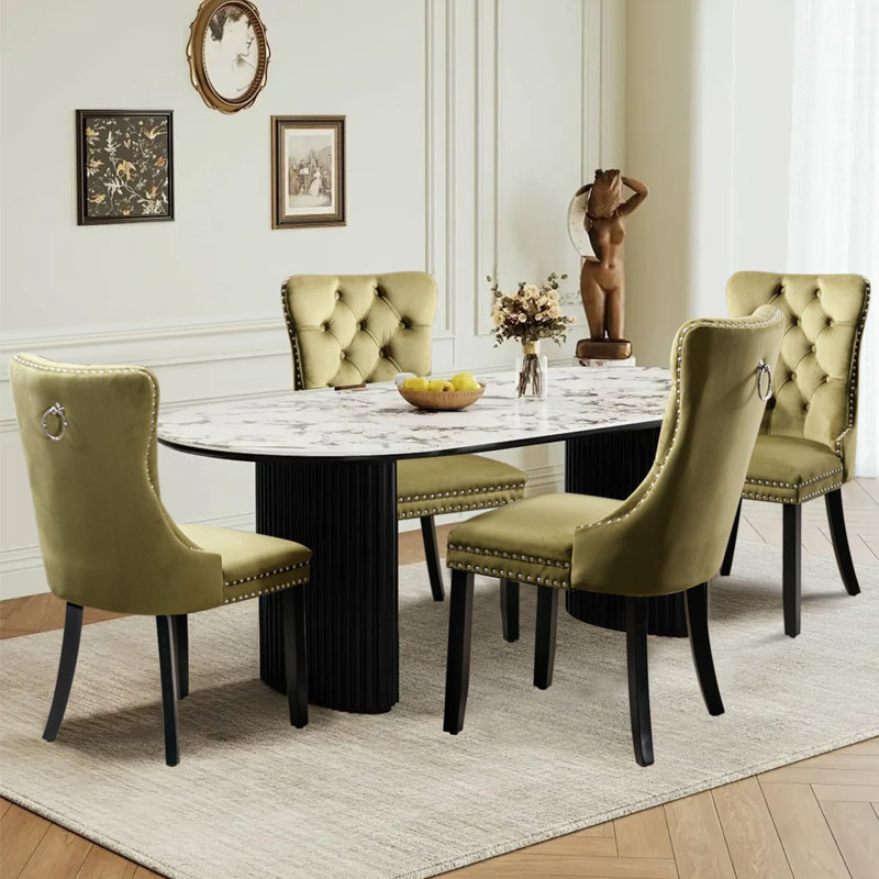 Delafield Lux Kitchen Dining Chairs, Olive Green, Set Of 6, Wood
