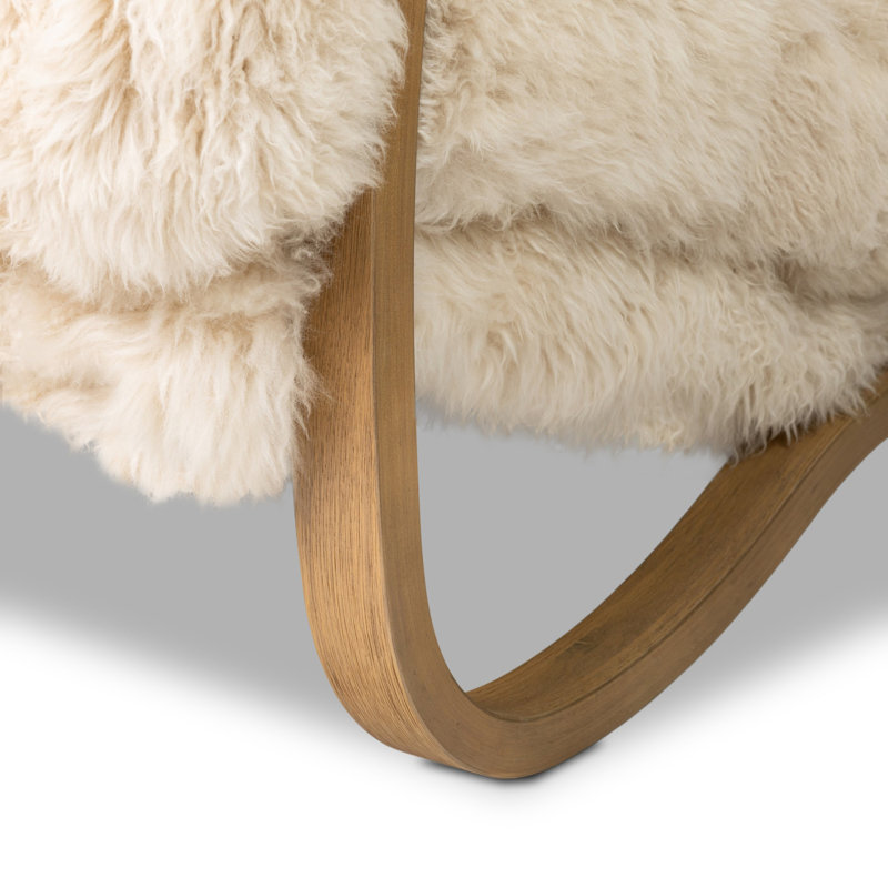 Tobin Upholstered Armchair, Champagne Mongolian Fur, Aged Smoked Oak