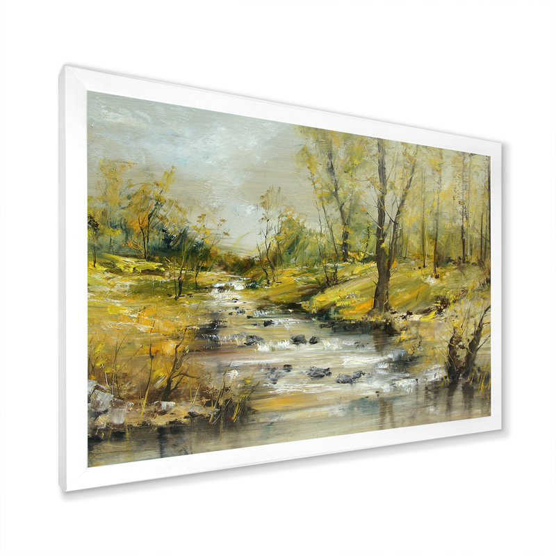 «Summer River Landscape», reproduction sur toile flottante, H 12 po x l 20 po x P 1 po, Cadre photo blanc