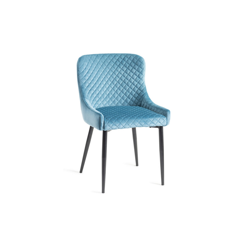 Noa 49cm H Velvet Upholstered Metal Parsons Chair, Petrol Blue, Black