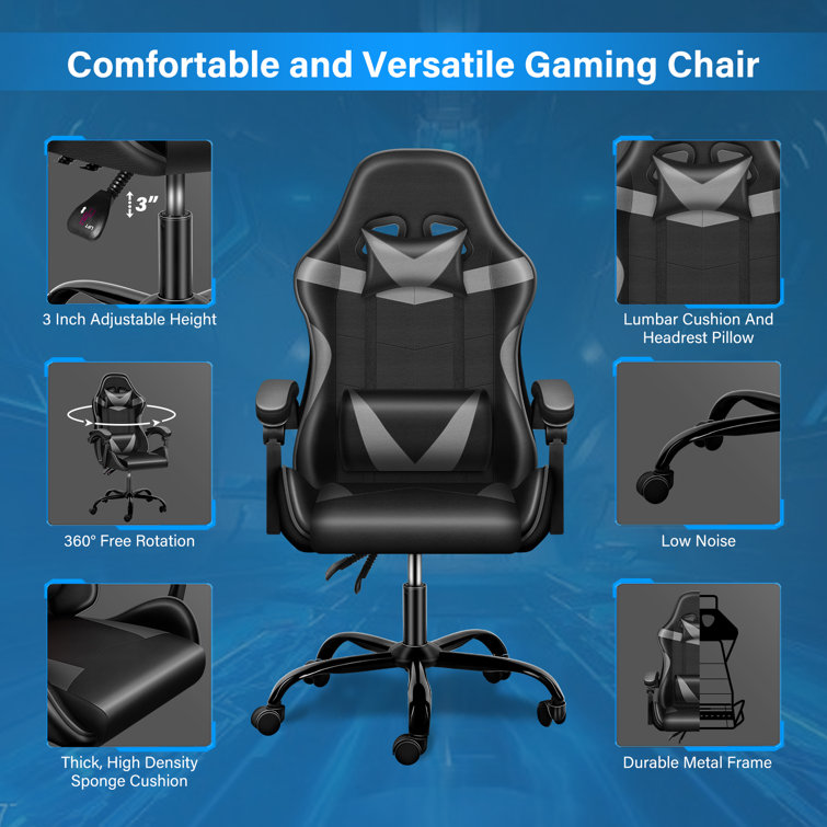 Ergonomic Gaming Chair with 4D Armrests, Headrest, & Lumbar Support Inbox Zero Upholstery Color: Black