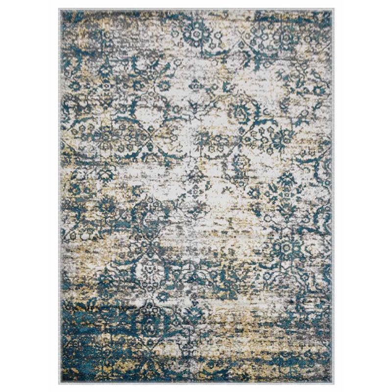 Tapis rectangulaires en polypropylène fabriqués par Crayton Ivoire bleu | Tapis abstrait à conception moderne et à poils moyens