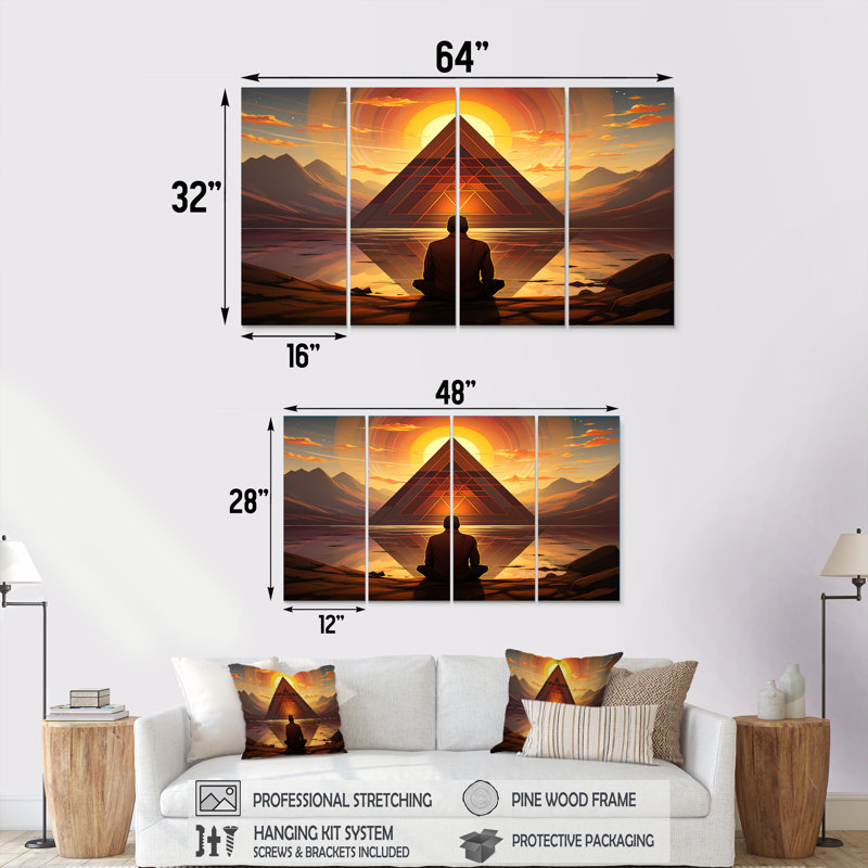 «Yoga Mindfulness pratique - Yoga», art mural 4 pièces, H 28 po x l 48 po