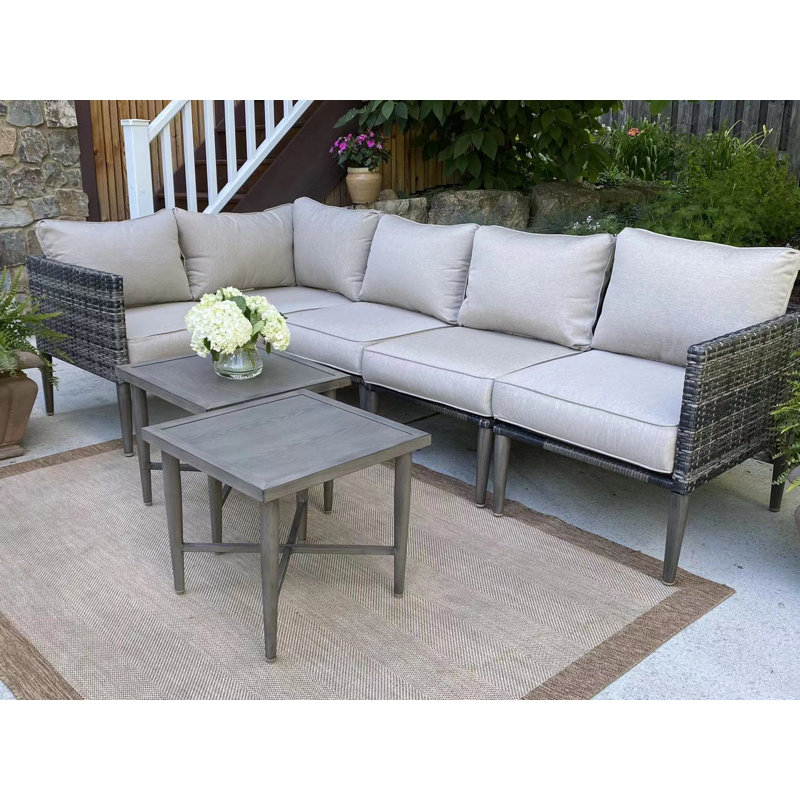 Ensemble de conversation modulaire en rotin 7 pièces avec coussins Tuckerman