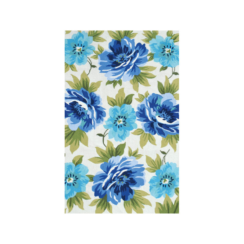 Tapis décoratif bleu/vert crocheté à la main florale, Rectangle 5 pi x 8 pi