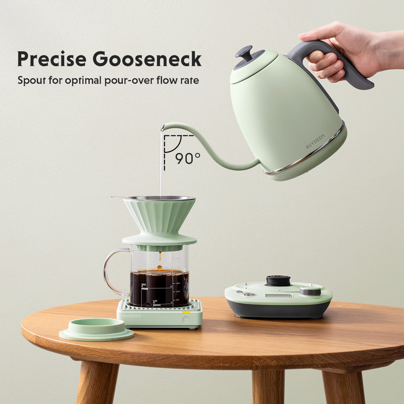 Bouilloire électrique à col de cygne K821 avec contrôle de température variable Buydeem K821, acier inoxydable 18/8 durable, maintien automatique au chaud et minuterie de brassage intégrée, 0,8 l
