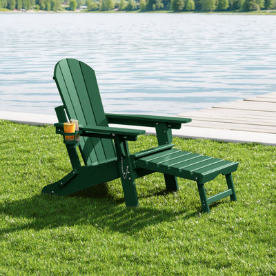 Outdoor Folding Adjustable Adirondack Chair With Cup Holder & Hideaway Ottoman