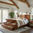 Wood Storage Bed with 4 Drawers and Bench, Geometric Headboard Platform Bed Frame-125974005-125974008