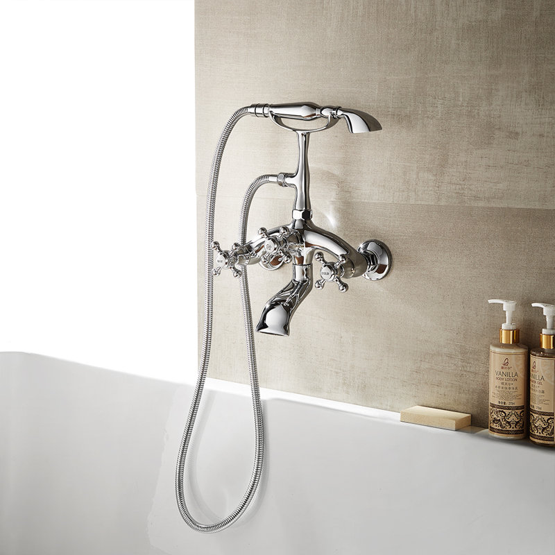 Juniper Sleek Chrome 14" Wall-Mount Tub Faucet with Handheld Shower