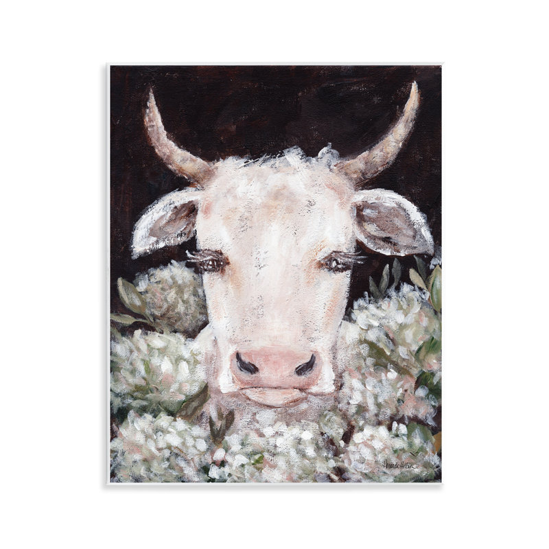 Plaque murale «Gentle Cow with Florals» par Amanda Hilburn