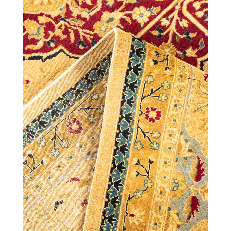 Tapis jaune / noir noué à la main de conception unique 9 pi 1 po x 12 pi 4 po Keller