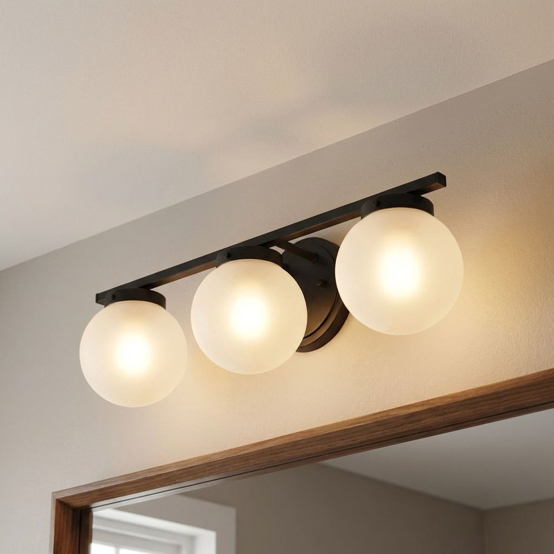 Finian 3-Light Dimmable Steel Vanity Light, White, Matte Black