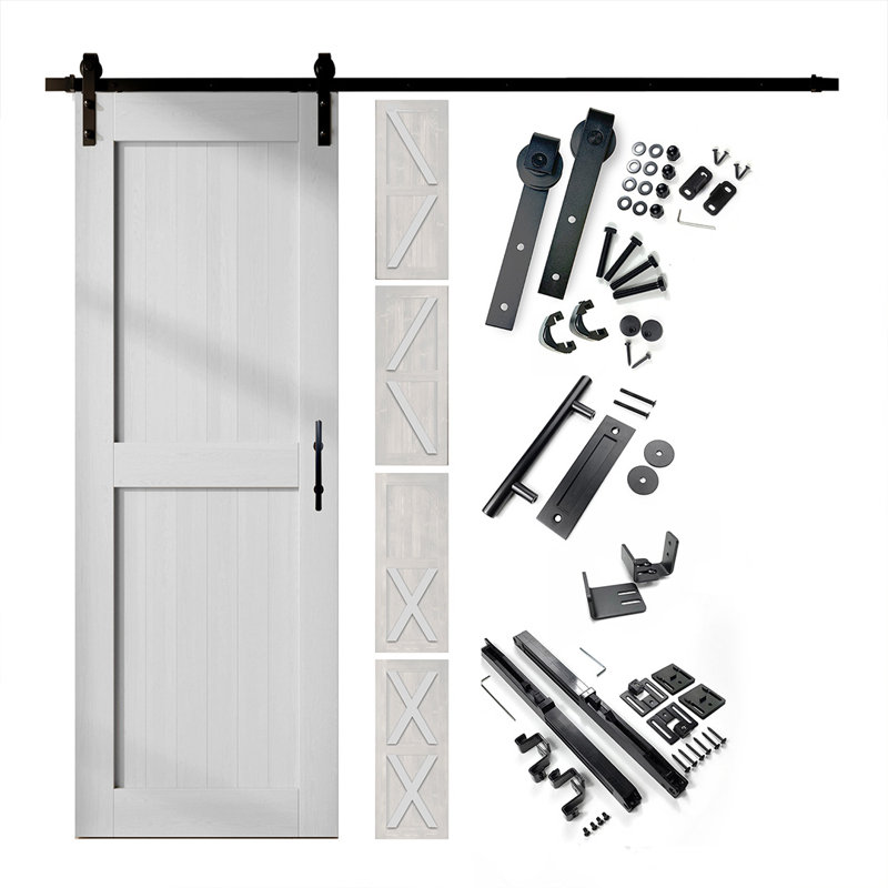 Porte de grange 80 po en bois massif blanc avec trousse de quincaillerie d'installation, 36 po x 80 po
