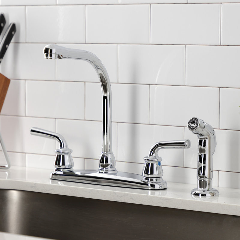 Kingston Brass Restoration Two-Handle 8" Centerset Kitchen Faucet, Polished Chrome, With Side Spray