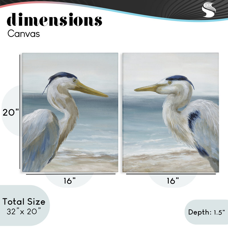 Ensemble de 2 toiles Tranquil Gaze Herons, design par Nan, H 20 po x l 16 po