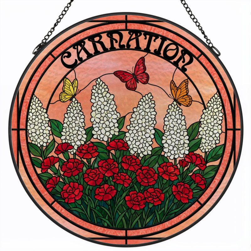 Vitrail de jardin en verre teint 7,8 po H Carnation