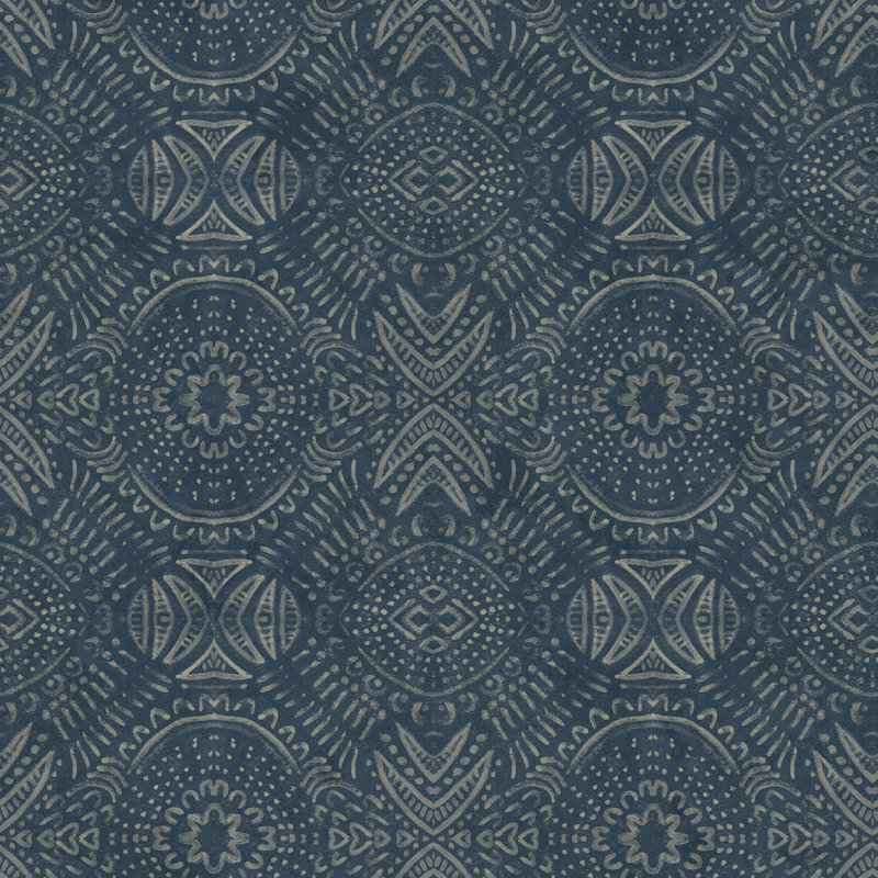 Rouleau de papier peint lisse Dineen Medallion, Bleu marine