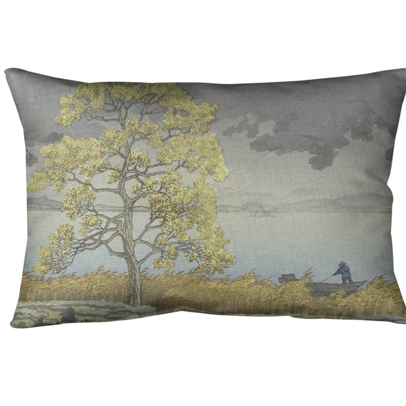 Housse de coussin lombaire à la pluie sur le shore, Jaune, Polyester filé