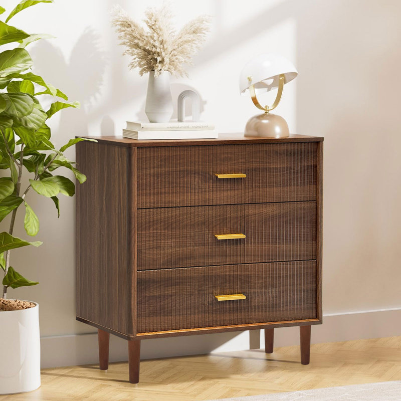 Table de chevet 31,5 po avec 3 tiroirs, Brun