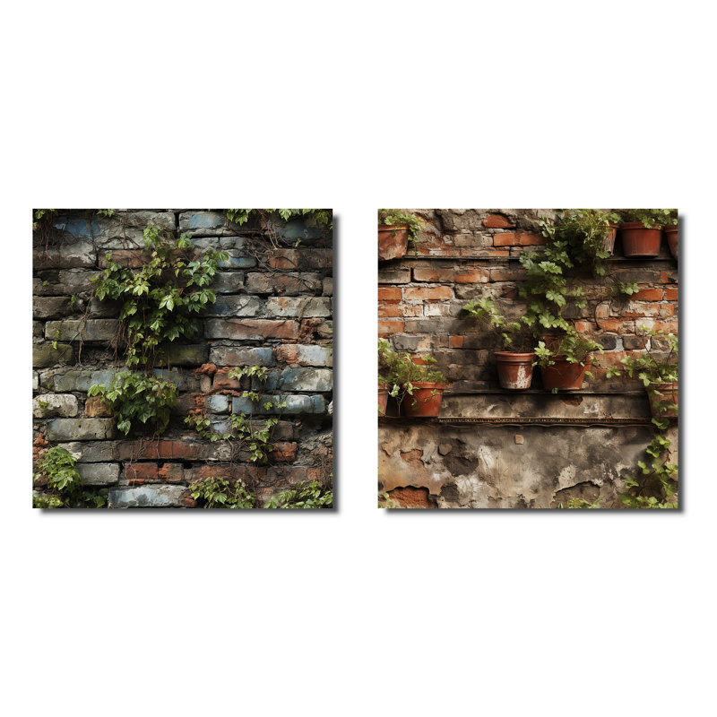 Urban Oasis - Ensemble de 2 collages carrés abstraits, Toile tendue, H 16 po x l 33 po