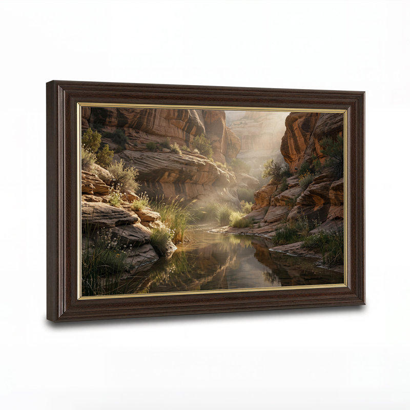 Sunlit Canyon Stream Reflection Canvas Wall Art, 16"H x 24"W